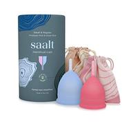 Saalt Menstrual Cup 2-Pack - Premium Design - Most Comfortable Period Cup - #1 Active Cup - Wear for 12 Hours - Soft, Flexible, Reusable Medical-Grade Silicone (Regular Blue/Small Pink)