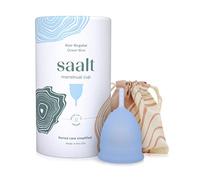 Saalt Menstrual Cup - Premium Design - Most Comfortable Period Cup - #1 Active Cup - Wear for 12 Hours - Soft, Flexible, Reusable Medical-Grade Silicone (Regular, Ocean Blue)