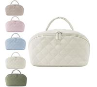 Saanerueen Petition Makeup Bag, Travel Makeup Bag for Woman with Compartment & Handle, Beige