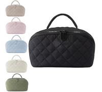 Saanerueen Petition Makeup Bag, Travel Makeup Bag for Woman with Compartment & Handle, Black, Street Fashion