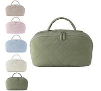 Saanerueen Petition Makeup Bag, Travel Makeup Bag for Woman with Compartment & Handle, Green
