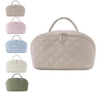 Saanerueen Petition Makeup Bag, Travel Makeup Bag for Woman with Compartment & Handle, Khaki