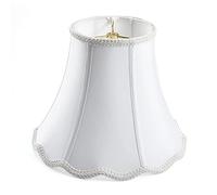 Saangseon White Bell Scalloped Lampshade, 5" Top x 10" Bottom x 8" Vertical Height, Solid Lamp Shade Replacement with Brass Harp Set for Table Lamp, Double Layer Polyester Fabric Lamp Cover, Pack 1