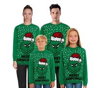 SAANS247 New Camp Ltd Christmas Jumper - Unisex 100% Acrylic Grinch Festive Knit Crew Neck Sweater for Family - Sizes 9-10Years Green