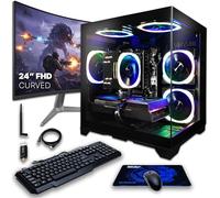 SAAV CORE Prebuilt Gaming PC Bundle Desktop Tower AMD Ryzen 7 5800X GeForce RTX 5060 8GB GDDR6 Curved 24in Monitor 16GB DDR4 512GB NVMe SSD WiFi 6 Windows 11 Black RGB Computer PC Gaming