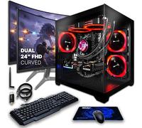 SAAV CORE Prebuilt Gaming PC Bundle Desktop Tower AMD Ryzen 7 5800X GeForce RTX 5060 8GB GDDR6 Dual Curved 24in Monitor 16GB DDR4 512GB NVMe WiFi6 Windows 11 AIO Liquid Cooled Computer PC Gaming Black