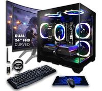SAAV CORE Prebuilt Gaming PC Bundle Desktop Tower AMD Ryzen 7 5800X GeForce RTX 5060 8GB GDDR6 Dual Curved 24in Monitors 16GB DDR4 512GB NVMe SSD WiFi 6 Windows 11 Black RGB Computer PC Gaming