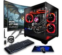 SAAV CORE Prebuilt Gaming PC Bundle Desktop Tower AMD Ryzen 7 5800X Radeon RX 9060 XT 8GB GDDR6 Dual Curved 27in Monitor 32GB DDR4 1TB NVMe WiFi6 Windows 11 AIO Liquid Cooled Computer PC Gaming Black