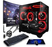 SAAV Drex Prebuilt Gaming PC Bundle Desktop Tower Intel Core i7-12700KF GeForce RTX 5060 8GB GDDR6 Dual Curved 24in Monitors 16GB DDR4 512GB NVMe SSD WiFi 6 Windows 11 Black RGB Computer PC Gaming
