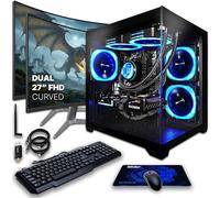 SAAV Drex Prebuilt Gaming PC Bundle Desktop Tower Intel Core i7-12700KF Radeon RX 9060 XT 8GB GDDR6 Dual Curved 27in Monitors 16GB DDR4 512GB NVMe SSD WiFi 6 Windows 11 Black RGB Computer PC Gaming