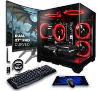 SAAV Drex Prebuilt Gaming PC Bundle Desktop Tower Intel Core i7-12700KF Radeon RX 9060 XT 8GB GDDR6 Dual Curved 27in Monitors 32GB DDR4 1TB NVMe SSD WiFi 6 Windows 11 Black RGB Computer PC Gaming