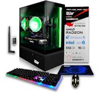 SAAV X7 2025 Gaming PC Tower Computer, Intel i5-8500T 3.5GHz, AMD Radeon RX 560, 16GB DDR4, 512GB NVMe SSD, WiFi 6, Bluetooth, Windows 11, RGB Prebuilt Desktop Bundle Black