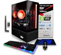 SAAV X7 2025 Gaming PC Tower Computer, Intel i5-8500T 3.5GHz, GeForce RTX 3050 6GB GDDR6, 16GB DDR4, 512GB NVMe SSD, WiFi 6, Bluetooth, Windows 11, RGB Prebuilt Desktop Bundle Black