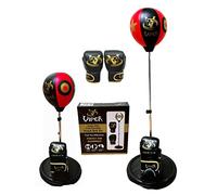 Sab MCR Kids Junior Children's Free Standing Boxing Punch Bag Set, Speed Ball, Boxing Gloves Set, Adjustable Height, Round Base Red Black