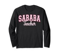 Sababa Teacher Hebrew Slang Cool Varsity Pink Letters Long Sleeve T-Shirt