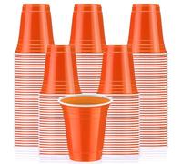 Sabary 100 Pack 12oz Plastic Cups Graduation Cups Heavy Duty Drinking Cups Disposable Cups with Lines Beverage Cups for Camping Barbecues Birthday Party Indoor Outdoor Event Picnic(Orange)