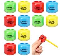 Sabary 12 Pcs Pencil Sharpener, Dual Hole Manual Handheld Pencil Sharpener with Lid, 1.38 x 1.38 x 1.18 Inch Colored Plastic Sharpeners, for Office, Home, Art Room, Back to School Supplies