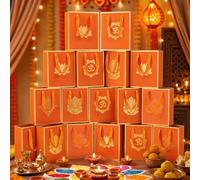 Sabary 15 Pcs Indian Return Paper Gift Bags for Wedding Bulk 9 x 7 Inches Hindu Religious Pooja Wedding Party Favor Bags with Handle Small Diwali Pouch for Indian Pooja Housewarming (Ginger Yellow)