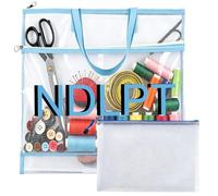 Sabary 2 Pcs Sew Project Bag, 16.5"x16.5" Needlepoint Project Tote Bag with Handles for Sewing, 11.6"x8.4" Mesh Zipper Pouch Craft Organizer for Quilting Knitting Stitching Embroidery Projects Storage