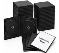 Sabary 25 Pcs 14 mm Double CD Jewel Cases Black with Cover Slot for Standard Discs Empty Plastic Replacement for Game Movie Collection Organization Gifting Protection for CDs DVDs Replacement