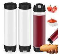 Sabary 3 Pcs 16 oz Inverted Plastic Squeeze Bottles, Large Refillable Tip Valve Dispenser Condiment Squeeze Bottle Self Sealing Dispenser for Ketchup Sauces Sour Cream for Restaurants Catering Kitchen