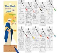 Sabary 30 Pcs Christian Coloring Bookmarks with Cross Pendants Easter Bible Verse Religious Bookmarks Inspirational Scripture Gifts for Women Men Church Sunday School Office Supplies