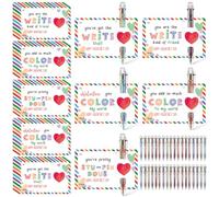 Sabary 36 Set Multicolor Pen with Valentines Day Card Set Include Gift Card and Retractable Multicolored Pen for Office School Valentine's Day Party Student Greeting Exchange Gift (Clear,6-in-1)
