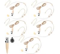 Sabary 5 Pcs Headset Microphone Dual Headworn Earset Over Ear Hanging with 4 Pin XLR 5ft Cable Compatible with Wireless System Bodypack Transmitter for Lectures Live Performance Theater(Beige)