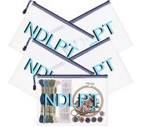 Sabary 5 Pcs Needlepoint Project Bag Set Ndlpt Clear Mesh Zipper Pouch Sewing Bags Organizer Storage for Embroidery Quilter Crafter Stitching Thread Floss Organization Gift 13.6‘'x9.6‘' (Blue)