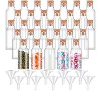 Sabary 50 Packs 1 oz Plastic Sand Art Bottles with Cork Stoppers Mini Vial Potion Bottles Perfume Cork Jar with 10 Mini Funnels for Filling Jar for DIY Craft, Essential Oil, Message, Party Favor