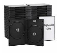 Sabary 50 Pcs 14 mm Double CD Jewel Cases Black with Cover Slot for Standard Discs Empty Plastic Replacement for Game Movie Collection Organization Gifting Protection for CDs DVDs Replacement
