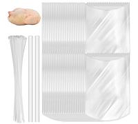 Sabary 50 Set Chicken Bags Heat Shrink 16 x 30 Inch Poultry Shrink Bags Includes Zip Ties Heat Shrink Bags Transparent Poultry Shrink Wrap Bags and 2 Clear Silicone Straw for Turkey Meat Food Storage