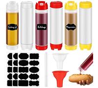 Sabary 6 Pcs 16oz Condiment Squeeze Bottles Inverted Plastic Squeeze Bottles with Stickers and Funnel, Large Valve No Leak Refillable Sauce Ketchup Dispenser for Restaurant Kitchen Catering