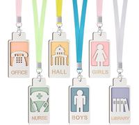 Sabary 6 Sets Hall Pass Lanyards and School Passes Wooden Bathroom Passes for Classrooms Back to School Gift Hall Nurse Library Office Teacher Supplies(Light Color)