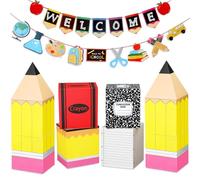 Sabary 8 Pcs Back to School Decorations Set for Classroom, Large Pencil Decoration Boxes, First Day of School Balloon Boxes and Welcome Banner for Kindergarten Preschool Teacher Photo Props Supplies