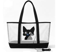 Sabary DIY Needlepoint Tote Bag for Adult Beginner Soft Plastic Grid Canvas Bag with Black Canvas Body DIY Cross Stitch Needlepoint Totebag kit for Embroidery
