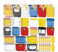 Sabary Sets Teacher Appreciation Gifts Paper Roll Pens Acrylic Keychains Makeup Bags Coil Notebooks Sticky Notes Paper Bags Teacher's Name Tags Ruler for Graduation Party Teacher Gift Bulk, as shown