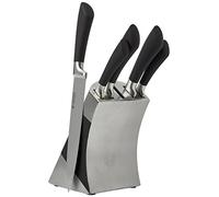 Sabatier 5163668 ‘Maison Collection’ 5-Piece Soft-Grip MoV Stainless Steel Knife Set with Matching Knife Block -Silver/Black