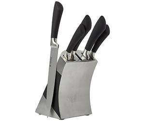 Sabatier 5163668 ‘Maison Collection’ 5-Piece Soft-Grip MoV Stainless Steel Knife Set with Matching Knife Block -Silver/Black