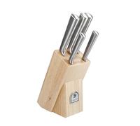 Sabatier Classic Professional 8-inch Chef Knife and 5-Piece Knife Block Set: Chef, Bread, Slicer, Utility, Parer Knives, Premium Steel, Rubberwood Block, Silver