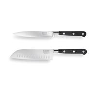 Professional Sabatier Knife Set 2 Piece - 13cm/5” Santoku & Utility Knives. Full Tang Blade. High Grade, Taper Ground Carbon Steel. Sharper for Longer. Triple Rivet Handles. by Taylors Eye Witness.