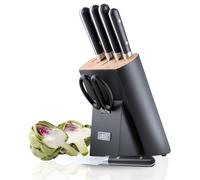 Sabatier Professional 6-Piece Knife Set with Block - Kitchen Knives with Sharp Stainless Steel Blades - Carving, Bread, Chef, Utility, Paring Knife, & Scissors for Cutting Meat, Vegetable, Fruit