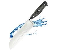 Sabatier Professional Oriental Santoku Kitchen Knife - 7in/17.5cm Full Tang Taper Ground Stainless Steel Blade. Unique Grey Pakkawood Triple Rivet Handle. Lifetime Performance 25yr Guarantee