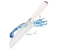 Sabatier Professional Oriental Santoku Kitchen Knife - 7in/17.5cm Full Tang Taper Ground Stainless Steel Blade, Cream Handle. Sharp for Longer, Lifetime Performance 25yr Guarantee