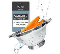 Sabatier Professional Stainless Steel Colander - Heavy-Duty, Durable & Dishwasher-Safe Kitchen Strainer. Fine Holes for Easy Draining. Perfect for Pasta, Veggies, Rice, and Fruit. Large 22cm Diameter.