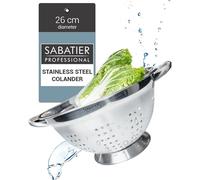 Sabatier Professional Stainless Steel Colander - Heavy-Duty, Durable & Dishwasher-Safe Kitchen Strainer. Fine Holes for Easy Draining. Perfect for Pasta, Veggies, Rice, and Fruit. Large 26cm Diameter.