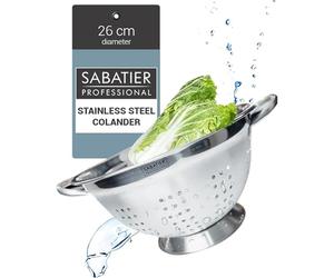 Sabatier Professional Stainless Steel Colander - Heavy-Duty, Durable & Dishwasher-Safe Kitchen Strainer. Fine Holes for Easy Draining. Perfect for Pasta, Veggies, Rice, and Fruit. Large 26cm Diameter.