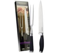 Sabatier Professional X45 Cr Mo V15 Stainless Steel 2 Piece Carving Knife & Fork Set - Sharpe Knife Blade. Soft Comfortable Grip. Perfect for Your Christmas Roast.