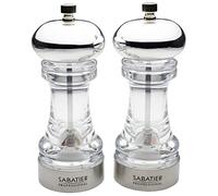 Sabatier Salt and Pepper Set - Chartres Stainless Steel Refillable Grinder for Kitchen Cooking. Refill with Table Or Himalayan Salt, Spices for Seasoning and Serving Food. Hand Grinder Utensil.
