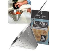 Sabatier Stainless Steel Professional Conical Strainer - Durable Sieve with Handle & Hook, Dishwasher Safe, Perfect for Straining Pasta, Rice, Vegetables, Fruit, Sauce, Stocks & Soup. Large 20cm Dia.